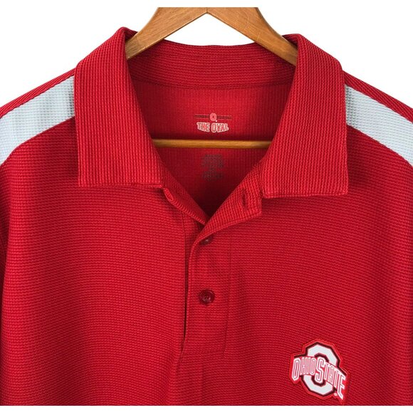 Ohio State Buckeyes Men's Size Large Red Waffle Knit Polo Shirt Campus Classics - Picture 3 of 7